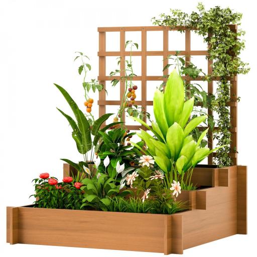 Jardinera de 3 Niveles con Enrejado y Tela no Tejida para Cultivos Verduras Flores Hierbas 95x95x110 cm Natural [8]