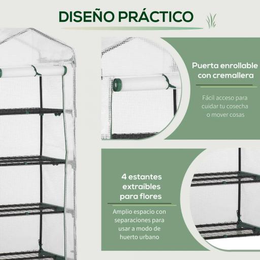 Invernadero de Exterior con 4 Estantes, Invernadero Pequeño con Puerta Enrollable, Marco de Acero y Cubierta de PE 140g/㎡, Anti-UV para Plantas, Macetas, Flores, 70x50x160 cm, Blanco [4]