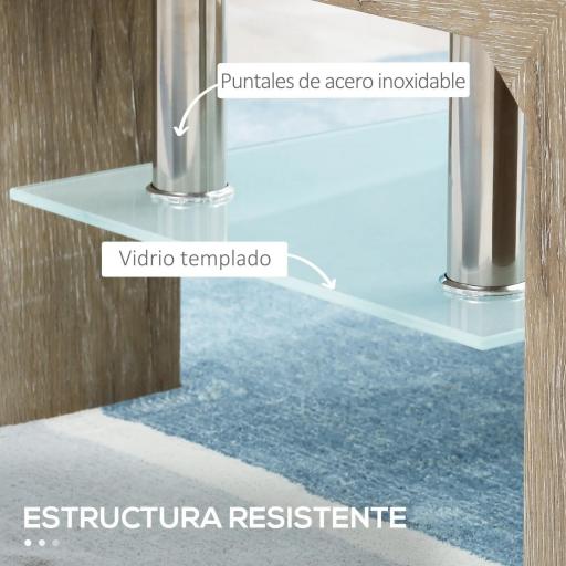 Mesa de Centro Rectangular de Vidrio con Estante Patas de Madera Estilo Moderno 90x50x42 cm Madera Natural [4]