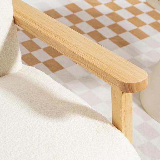 Sillón Nórdico de Borreguito Acolchado Grueso y Patas de Madera Asiento Amplio para Salón Dormitorio 74,5x76x78 cm Crema [7]