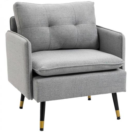 Butaca de Salón con Reposabrazos Asiento Acolchado y Patas de Acero Sofá Individual de Moderno 76x68x80 cm Gris [8]