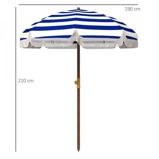Sombrilla de Playa con Flecos Ø190x210 cm con Protección UV40+ Antiviento Impermeable Bolsa de Transporte Azul y Blanco [1]