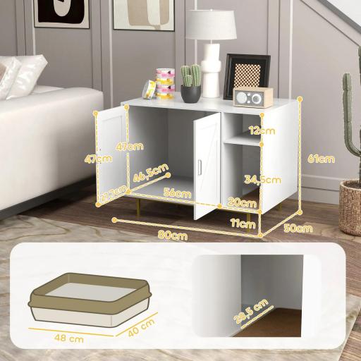 Mueble Arenero Caja de Arena para Gatos con Almohadilla para Rascar y Compartimento de Almacenaje 80x50x61 cm Blanco [1]