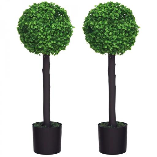 Set de 2 Arbustos Artificiales Decorativos 60cm Boj Sintético para Decoración Interior y Exterior Ø20x60 cm Verde [8]