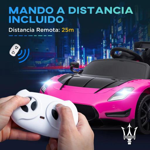 Coche Eléctrico para Niños de +3 Años Maserati GT2 con Mando a Distancia Faros LED Bocina Música Ruedas Auxiliares Rosa [7]