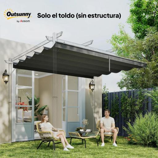 Cubierta para Techo Retráctil de 2,5x2,55m para Pérgola 3x3 Tela de Repuesto con 10 Orificios de Drenaje Gris Oscuro [7]