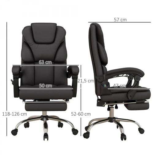Silla de Oficina con 6 Puntos de Masaje Silla de Escritorio Reclinable de PU con Control Remoto 63x57x118-126 cm Marrón [1]