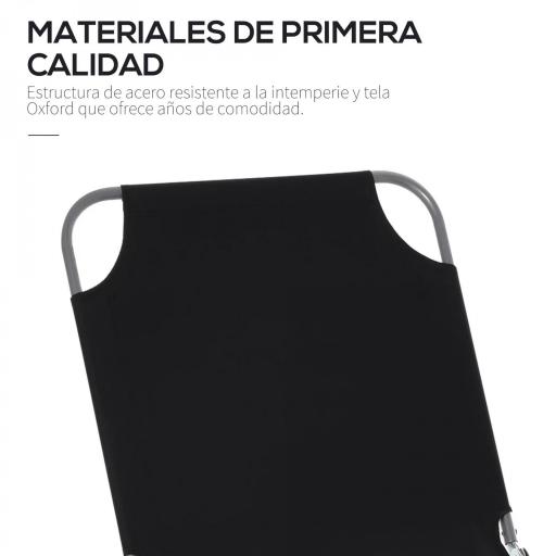 Tumbona Jardín Exterior Plegable con Respaldo Ajustable en 5 Posiciones Carga 120 kg para Terraza 187x55x24 cm Negro [4]