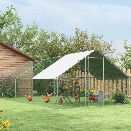 Gallinero para Exterior Jaula para Gallinas de Acero Galvanizado con Cubierta de PE y Cerradura 3x6x2 m Plata [3]