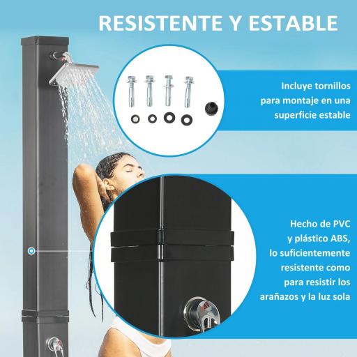 Ducha Solar de Jardín 40L con Cabezal de Ducha Grifo Agua Caliente hasta 60℃ para Piscina Patio 19x20x217 cm Negro [3]