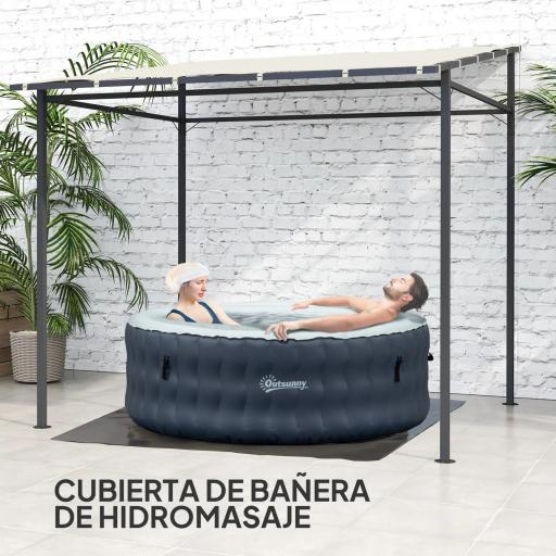 Pérgola de Pared 2,4x2,4 m con Techo Inclinado Protección UV 30+ Impermeable Marco de Metal para Patio Terraza Crema [2]