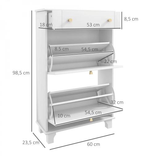 Mueble Zapatero Blanco Zapatero Estrecho con 2 Puertas Abatibles y 1 Cajón para 8 Pares de Zapatos 60x23,5x98,5 cm [1]