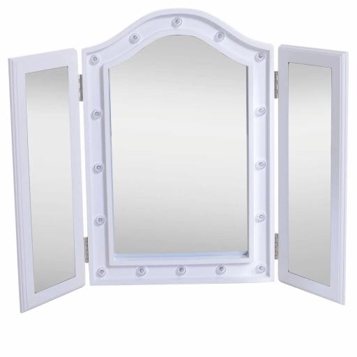 Espejo de Maquillaje con Luz LED Plegable Espejo Triple de Mesa Regalo Original para Mujer Cargo con Batería Espejo Cosmético con Iluminación 73x53.5x4.5cm [2]