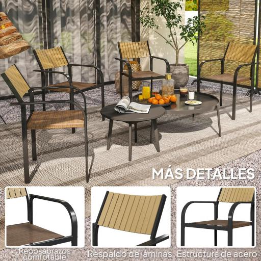 Juego de 4 Sillas de Jardín Exterior Apilables con Tela Transpirable Reposabrazos y Respaldo 58x65x85 cm Marrón [4]