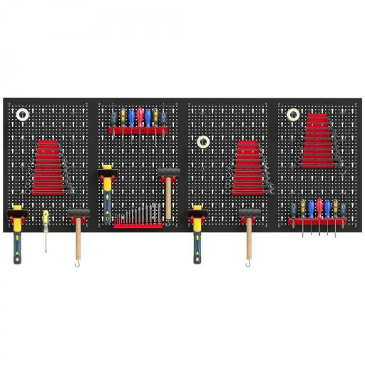 4 Paneles de Herramientas de Pared 38 Piezas cada panel 60x40 cm con Ganchos y Estantes Negro y Rojo [9]