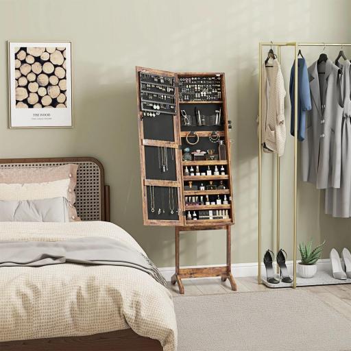 Espejo Joyero con Luces LED Inclinado en 3 Ángulos Cierre Magnético Cerradura con 2 Llaves Marrón Rústico [0]