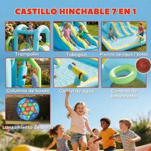 Castillo Hinchable Acuático 7 en 1 con Soplador 2 Toboganes Trampolín Piscina Canasta Columna de Boxeo 426x360x198 cm [2]