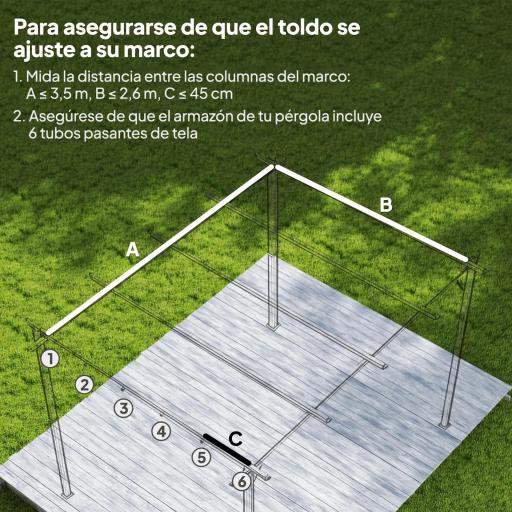 Techo de Repuesto Retráctil 3,5x2,6 m para Marco de 4x3 m Toldo de Tela Solo para Cenador Jardín con 10 Orificios Beige [6]