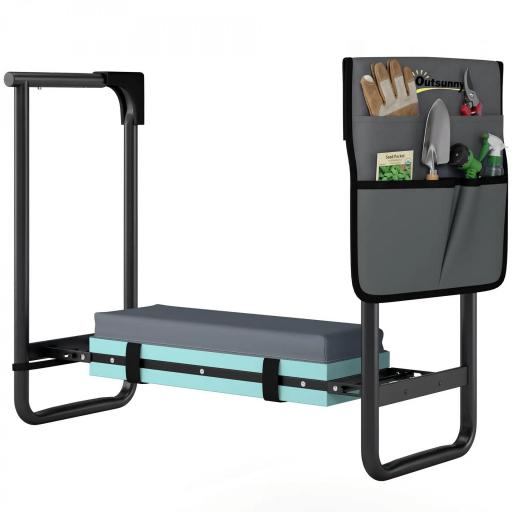 Taburete de Jardín Plegable con Almohadilla de Espuma EVA Asiento de Jardín con Bolsa para Herramientas Gris Oscuro [9]