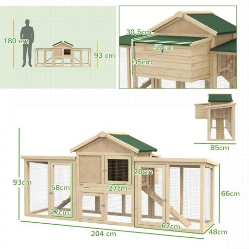Gallinero de Madera 204x85x93 cm Jaula para 2-4 Gallinas con Nido Bandeja Extraíble Techo de Asfalto y Rampa Natural [3]