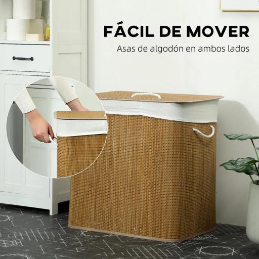 Cesto de Ropa Sucia de Bambú con 1 Compartimento Asas para Facilitar el Uso y Bolsas Desmontables Lavables 60x40x60 cm [5]
