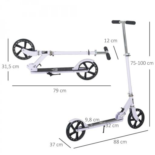 Patinete Plegable para Niños de 7-14 Años Scooter Infantil Manillar Ajustable en Altura de 4 Niveles con Freno Blanco [4]