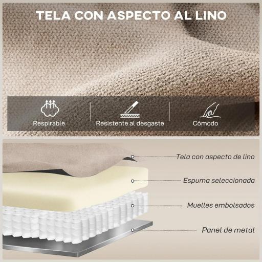 Sillón Relax Reclinable Manual Tapizado en Tela Aspecto Lino Reposapiés Reposabrazos Acolchado Grueso Beige [4]