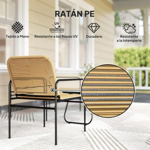 Conjunto de Muebles Jardín Exterior de Ratán de 4 Piezas con Sofá Sillones y Mesa de Tablero de Vidrio Natural [4]