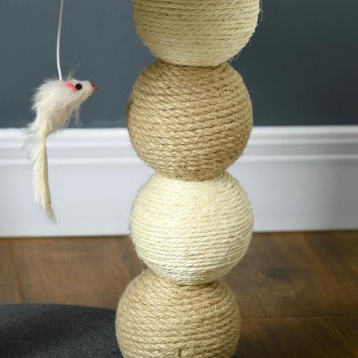 Árbol Rascador para Gatos Pequeño Torre para Gatos con Nido 4 Bolas y Poste de Sisal Carga 15 kg Ø40x48 cm Gris y Beige [6]