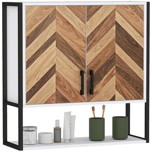 Armario de Pared para Baño Armario Colgante con 2 Puertas Estante Ajustable y Estante Abierto 59x20x60 cm Multicolor [9]