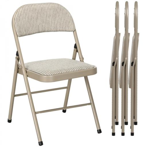 Juego de 4 Sillas Plegables Tapizadas en Lino Sintético con Respaldo y Estructura de Acero para Salón 45x46x78 cm Beige [9]