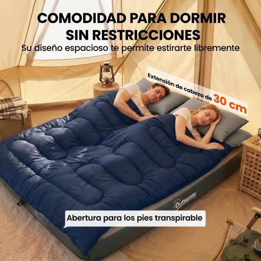 Saco de Dormir Doble para Adultos Tamaño Queen para 2 Personas con 2 Almohadas y Bolsa Transporte Azul Oscuro [5]