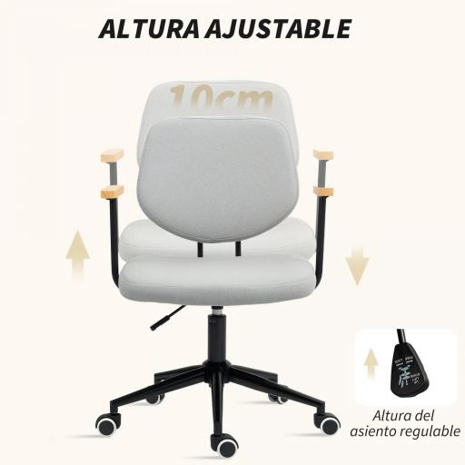 Silla de Oficina Moderna con Reposabrazos de Madera Asiento Ajustable y Ruedas para Oficina y Estudio 59x55x84-94cm Gris [6]