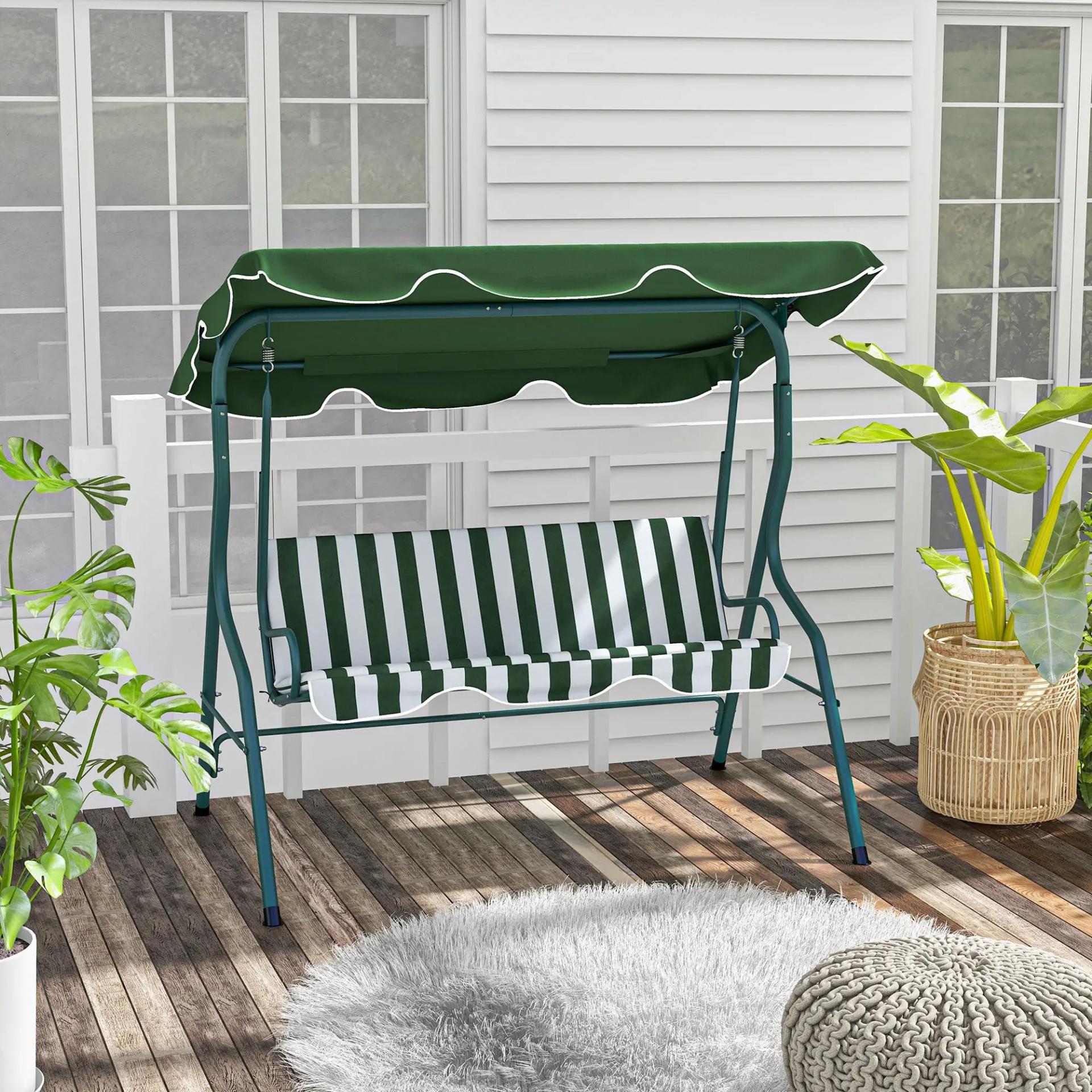 Balancín de Exterior con Toldo Ajustable en Ángulo Impermeable y Marco de Acero para Patio Balcón 170x110x153 cm Verde