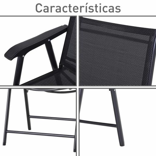 Conjunto de 2 Sillas Plegables para Exterior con Reposabrazos para Jardín Terraza Carga 110 kg 58x64x94 cm Negro [5]