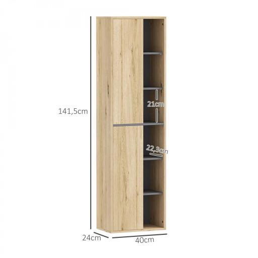 Columna de Baño de Pared Armario de Baño con Compartimentos Abiertos y 2 Puertas 40x24x141,5 cm Natural [1]