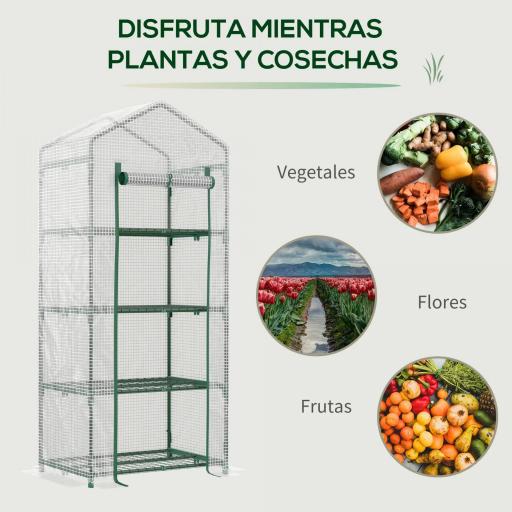 Invernadero de Exterior con 4 Estantes, Invernadero Pequeño con Puerta Enrollable, Marco de Acero y Cubierta de PE 140g/㎡, Anti-UV para Plantas, Macetas, Flores, 70x50x160 cm, Blanco [3]