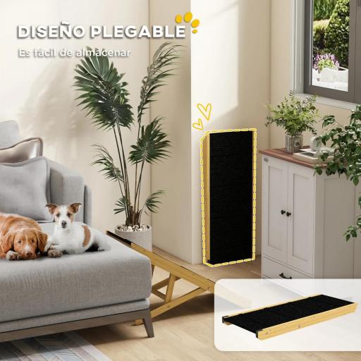 Rampa para Mascotas de Madera con Altura Ajustable en 4 Niveles para Perros Pequeños y Medianos 83,5x35x47,5 cm Natural [3]