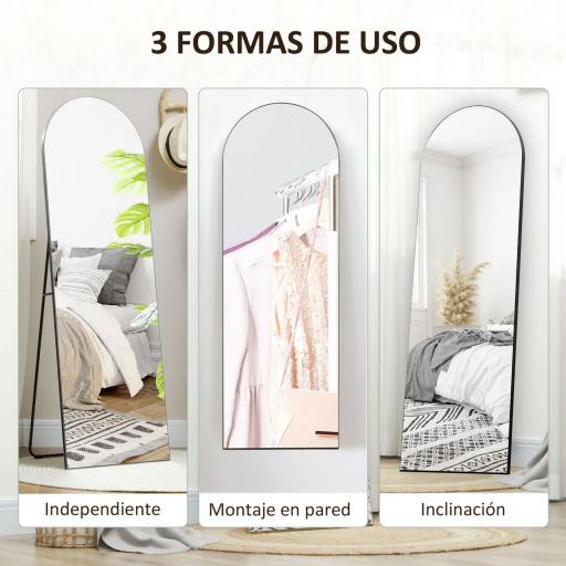 Espejo de Pie Cuerpo Entero Arqueado 150x50 cm Independiente Apoyado y de Pared Sin Marco Negro [3]
