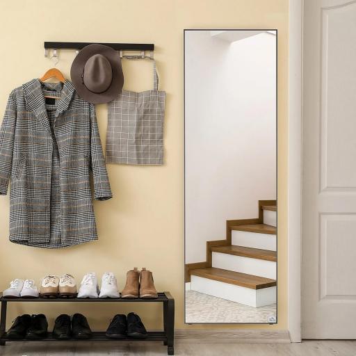 Espejo de Pie Cuerpo Entero de Aleación de Aluminio Espejo de Pared con 2 Formas de Uso Rectangular 50x161,5x2 cm Negro