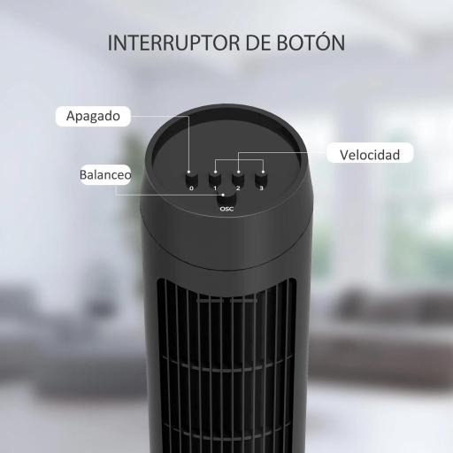 Ventilador de Torre 45W Ventilador Vertical Silencioso con 3 Velocidades Oscilación 70° para Salón Ø27x75 cm Negro [3]