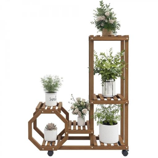 Soporte para Plantas con Ruedas Soporte para Macetas de 5 Niveles de Madera Uso Interno Externo 86x30x102 cm Carbonizado [8]