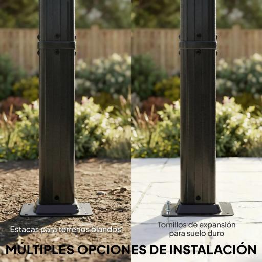 Pérgola de Jardín 4x3 m con Cortinas Enrollables Automáticas y Techo Retráctil Cenador de Jardín con UPF50+ Gris Oscuro [6]