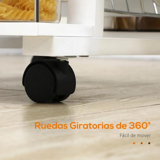 Carrito de Cocina con Ruedas Carrito Verdulero con Cajón Cestas y Estantes Laterales 57x37x83cm Blanco [6]