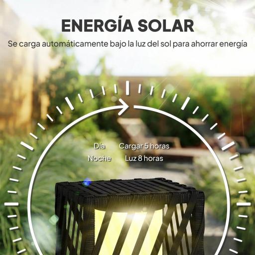 Linterna de Jardín de Ratán Farola Solar Exterior con Luces LED Encendido y Apagado Automático Impermeable IP44 Negro [2]