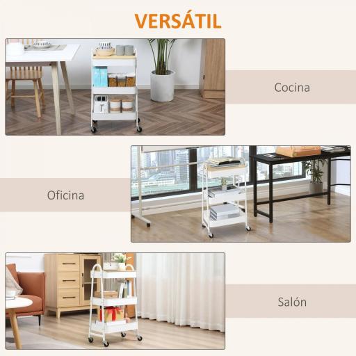 Carrito de Cocina con 3 Cestas de Acero y 1 Placa de Cubierta para Comedor Sala Baño 45x31x79,4 cm Blanco [4]