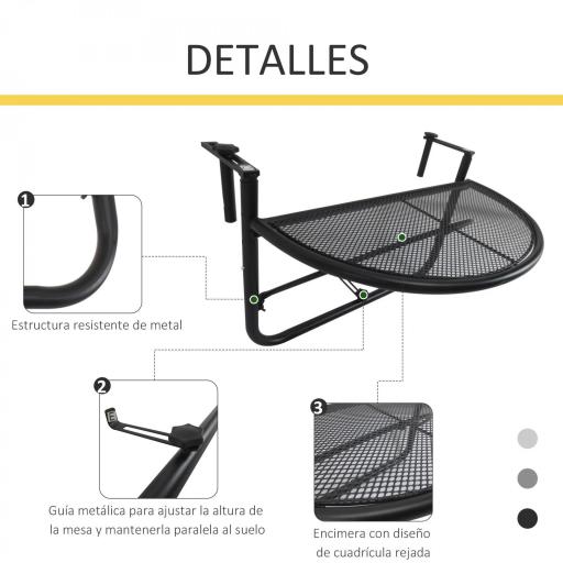 Mesa Colgante de Balcón Semicircular 60x47x50 cm Ajustable en Altura Simple y Conveniente para Barandilla de Balcón Terraza Patio [3]