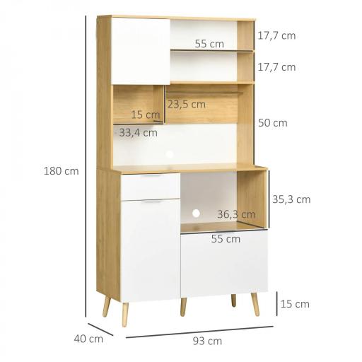 Alacena de Cocina Mueble Auxiliar de Cocina con 3 Puertas Cajón Estante Ajustable y Toallero 93x40x180 cm Natural [1]