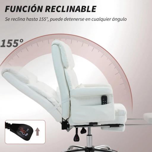Silla de Oficina con 6 Puntos de Masaje Reposapiés Retráctil Altura Ajustable Control Remoto y Soporte Lumbar Blanco [4]