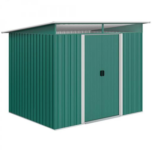 Cobertizo de Jardín Exterior 4,5 m² 260x194x200 cm con Paneles Frontales Transparentes y 2 Puertas Corredizas Verde [9]